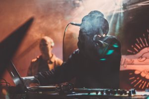 Silhouette of man singing